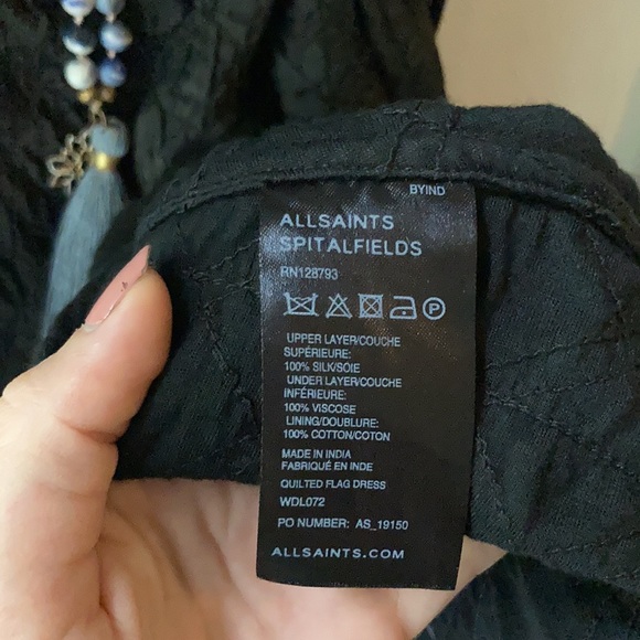 All Saints Black Silk Quilted Flag Dress UK6 US2 - Picture 9 of 12